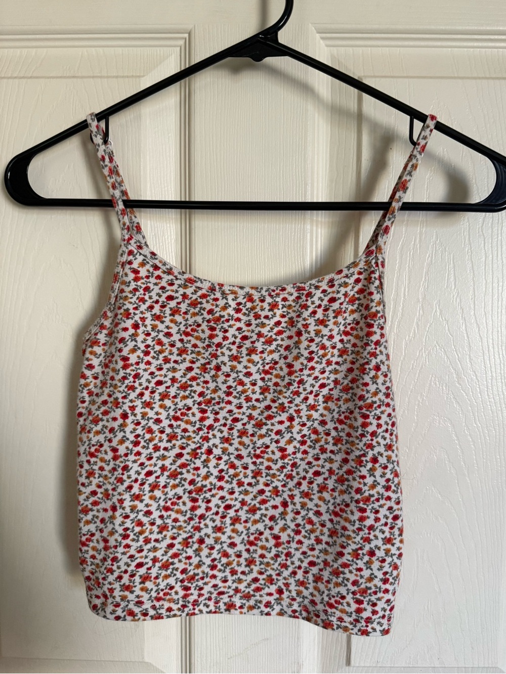 White Floral Spaghetti Strap Tank Top - Red & Green Print